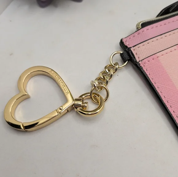 Victoria's Secret Pink Stripe Cardholder with Gold Heart Keyring - Picture 2 of 5